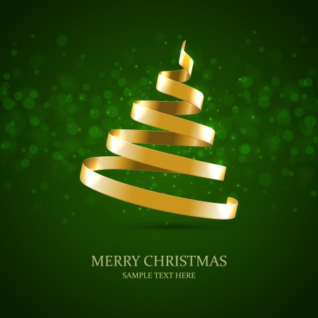 Christmas tree from gold ribbon vector background  Christmas card or invitation  のイラスト素材
