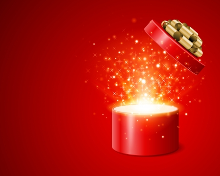 Open gift box and magic light fireworks christmas vector background  のイラスト素材