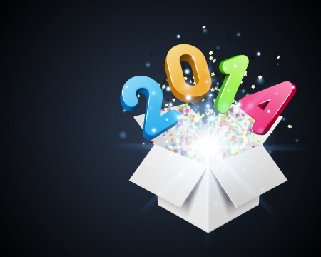 3d Happy new year 2014 3d message fly fro open box vector background  Eps 10  のイラスト素材