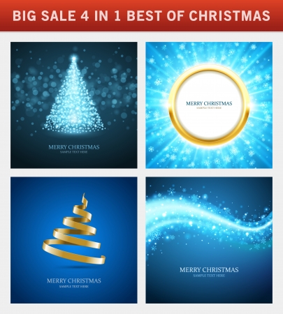 Christmas vector backgrounds set  Greeting cards, banners or invitations  Big sale 4 in 1 holiday illustrations のイラスト素材