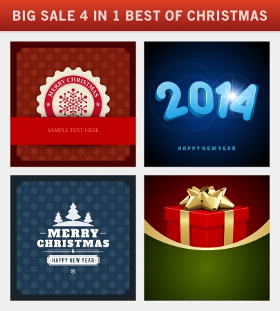 Christmas vector backgrounds set  Greeting cards, banners or invitations  Big sale 4 in 1 holiday illustrations のイラスト素材