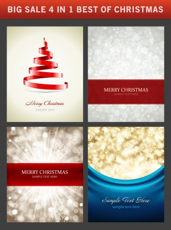 Christmas vector backgrounds set  Greeting cards, banners or invitations  Big sale 4 in 1 holiday illustrations のイラスト素材