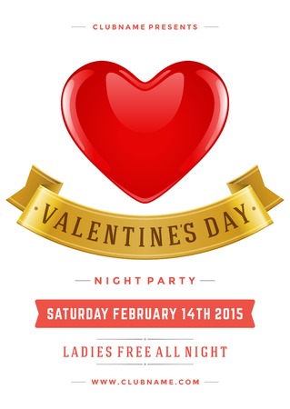 Happy Valentines Day Party Poster Design Template. Typography flyer invitation vector illustration.のイラスト素材