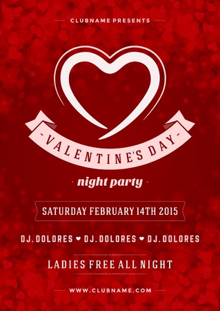 Happy Valentines Day Party Poster Design Template. Typography flyer invitation vector illustration.のイラスト素材