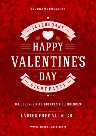 Happy Valentines Day Party Poster Design Template. Typography flyer invitation vector illustration.のイラスト素材