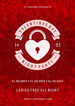 Happy Valentines Day Party Poster Design Template. Typography flyer invitation vector illustration.のイラスト素材