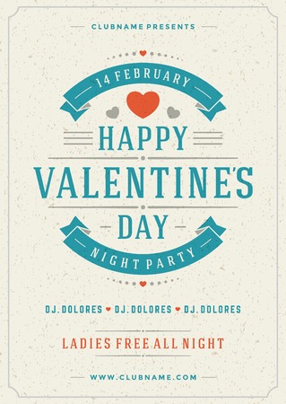 Happy Valentines Day Party Poster Design Template. Typography flyer invitation vector illustration.のイラスト素材