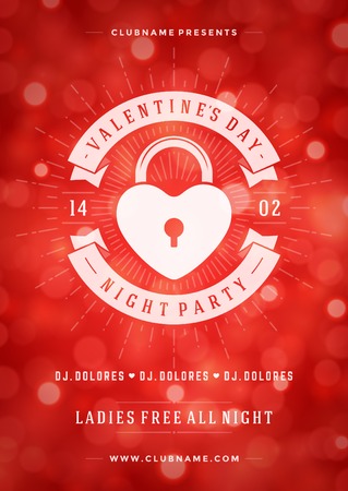 Happy Valentines Day Party Poster Design Template. Typography flyer invitation vector illustration.のイラスト素材