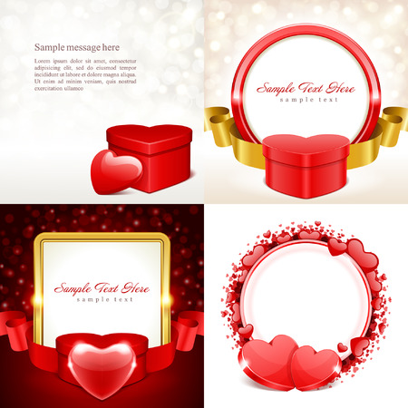 Set of Happy Valentines Day Backgrounds with Hearts Design Template for: Greeting card, banners, invitations or posters, vector illustrationのイラスト素材
