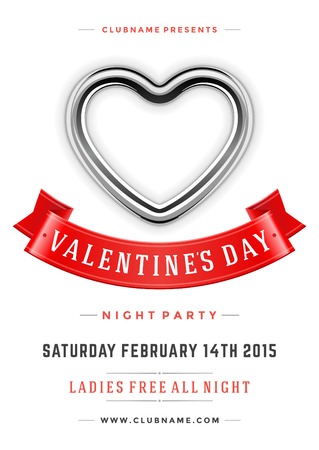 Happy Valentines Day Party Poster Design Template. Typography flyer invitation vector illustration.のイラスト素材