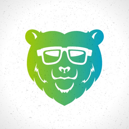 Hipster bear head mascot silhouette and glasses vintage vector design element illustrationのイラスト素材