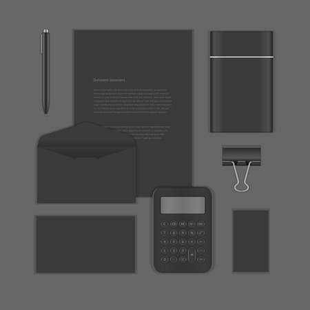 Black Luxyry icon presentation corporate identity template Mock up design elements. Vector Business stationery objects, document, business card, envelope and other.のイラスト素材