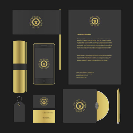 Luxyry icon presentation corporate identity template Mock up design elements. Vector Business stationery objects, document, business card, flag, sale tag and other.のイラスト素材