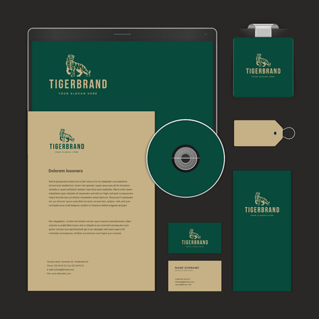 Luxyry icon presentation corporate identity template Mock up design elements. Vector Business stationery objects, document, business card, label, fyer, tablet computer and other.のイラスト素材