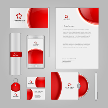 Abstract Logotype corporate identity template Mock up design elements. Vector illustration white Business stationery objects.のイラスト素材