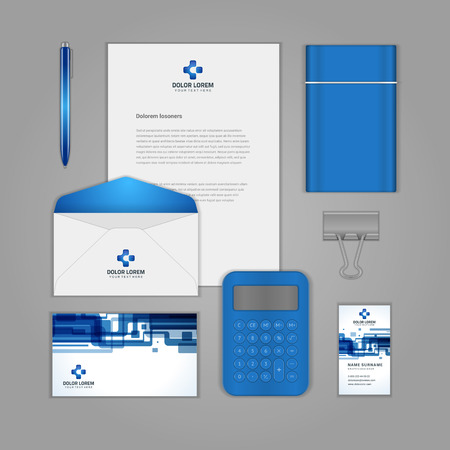 Abstract icon corporate identity template Mock up design elements. Vector illustration white Business stationery objects.のイラスト素材