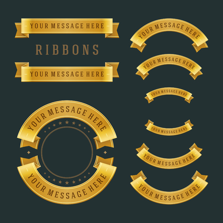Vintage gold shiny ribbons retro style set and place for textのイラスト素材