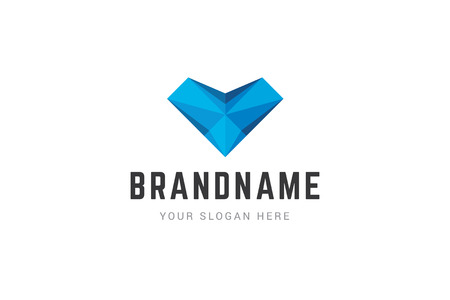 Abstract creativ 3d geometric blue heart. Vector design element.のイラスト素材