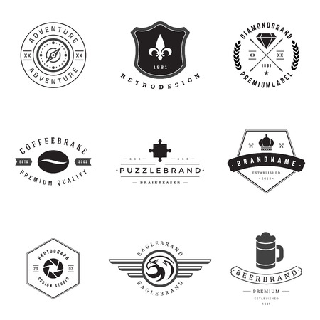 Retro Logotypes vector set. Vintage graphics design elements for logos, identity, labels, badges, ribbons, arrows and other objects.のイラスト素材