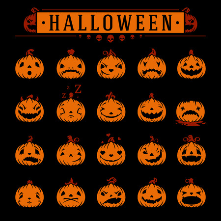 Halloween pumpkins objects emotions vector design elements setのイラスト素材