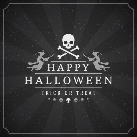 Vintage Happy Halloween Typographic Design Vector Background and Skullのイラスト素材