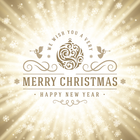 Christmas lights with snowflakes and typography label design vector background. Greeting card or invitation and holidays wishes.のイラスト素材