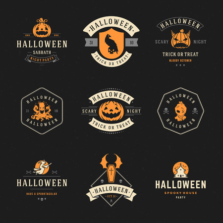 Set Vintage Happy Halloween Badges and Labels, Greetings Cards vector design elementsのイラスト素材