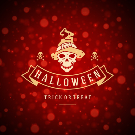 Happy Halloween Typographic Design Vector Background and Skullのイラスト素材