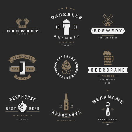 Vintage beer brewery icons, emblems, labels, badges and design elementsのイラスト素材