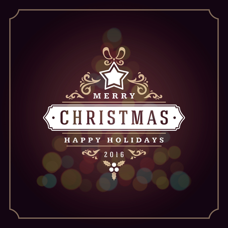 Christmas lights and typography label design vector background. Greeting card or invitation and holidays wishes.のイラスト素材