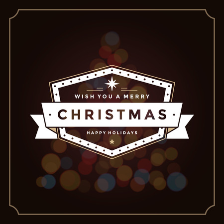 Christmas lights and typography label design vector background. Greeting card or invitation and holidays wishes.のイラスト素材