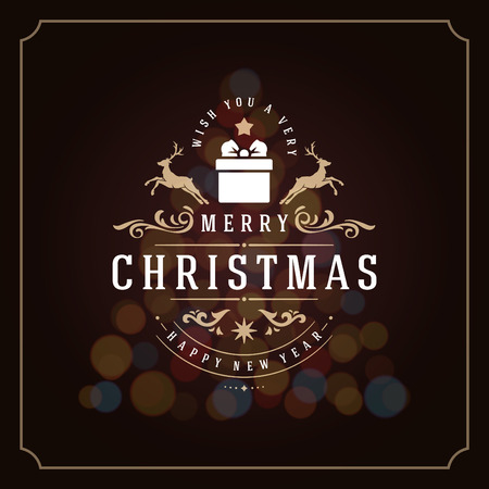 Christmas lights and typography label design vector background. Greeting card or invitation and holidays wishes.のイラスト素材