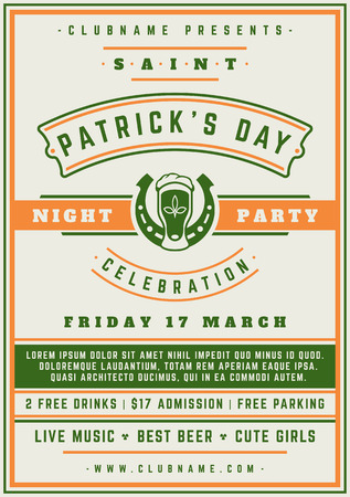 Saint Patricks Day Retro Typographic Party Poster Background. Vintage Vector Illustration.のイラスト素材