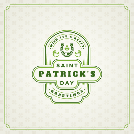 Saint Patricks Day Retro Typographic Badge on Pattern Background. Vintage Vector design greetings card or poster.のイラスト素材
