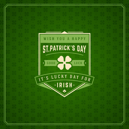 Saint Patricks Day Retro Typographic Badge on Pattern Background. Vintage Vector design greetings card or poster.のイラスト素材