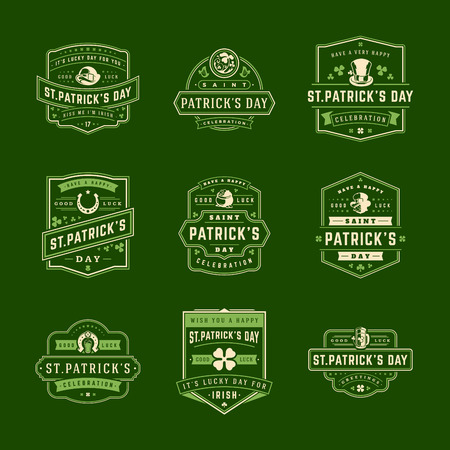 Happy Saint Patricks Day Retro Typographic Badges Set. Vintage Vector design elements set, good for posters and greetings cards.のイラスト素材