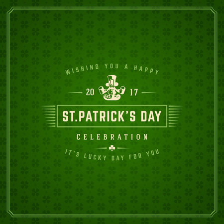 Saint Patricks Day Retro Typographic Badge on Pattern Background. Vintage Vector design greetings card or poster.の写真素材