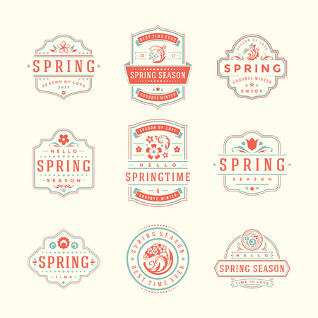 Spring Typographic Badges Design Set. Vector Vintage  Elements good for Spring Greeting Cards.のイラスト素材