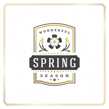 Spring Badge Vector Typographic Design Vintage Greeting Card. Golden textured.のイラスト素材