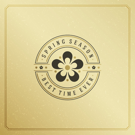 Spring Badge Vector Typographic Design Vintage Greeting Card. Golden textured.のイラスト素材