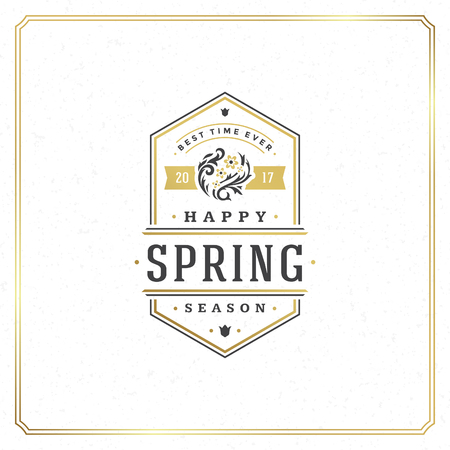 Spring Badge Vector Typographic Design Vintage Greeting Card. Golden textured Background. Eps 10.のイラスト素材