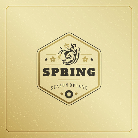 Spring Badge Vector Typographic Design Vintage Greeting Card. Golden textured Background. Eps 10.のイラスト素材