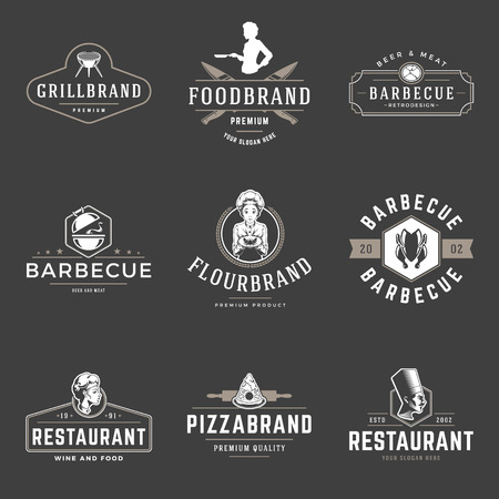 Restaurant logos templates vector objects set. Logotypes or badges Design.のイラスト素材