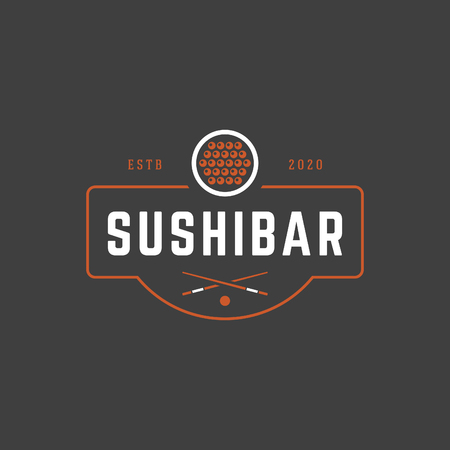 Sushi Shop Logo Template. Vector object and Icons for Sushi Labels or Badges, Japanese Food Logo Design, Emblem Graphics. Sushi Roll Silhouette, Japan Restaurant Logo.のイラスト素材