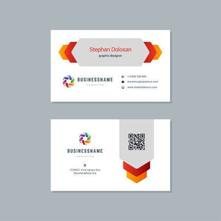 Business card design trendy colorful template modern corporate branding style vector Illustration. Two sides with abstract logo on clean background.のイラスト素材