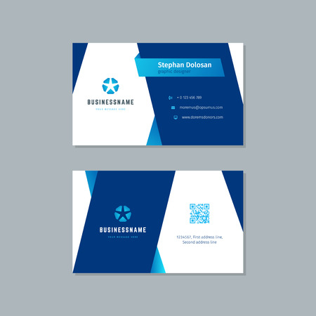 Business card design trendy blue colors template modern corporate branding style vector Illustration. Two sides with abstract logo on clean background.のイラスト素材
