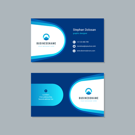 Business card design trendy blue colors template modern corporate branding style vector Illustration. Two sides with abstract logo on clean background.のイラスト素材