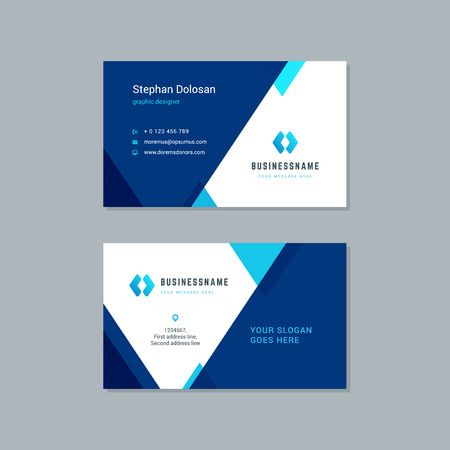 Business card design trendy blue colors template modern corporate branding style vector Illustration. Two sides with abstract logo on clean background.のイラスト素材
