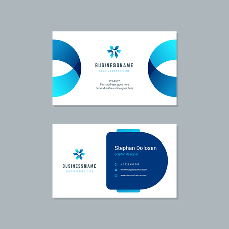 Business card design trendy blue colors template modern corporate branding style vector Illustration. Two sides with abstract logo on clean background.のイラスト素材