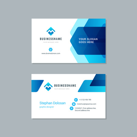 Business card design trendy blue colors template modern corporate branding style vector Illustration. Two sides with abstract logo on clean background.のイラスト素材